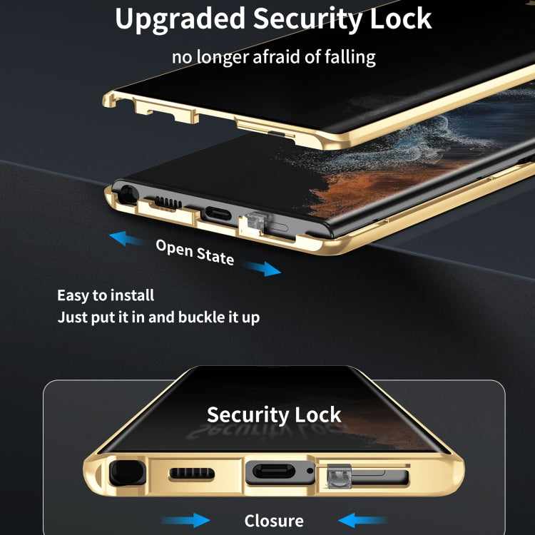 For Samsung Galaxy S24 5G Privacy Full Cover Magnetic Metal Tempered Glass Phone Case(Black)