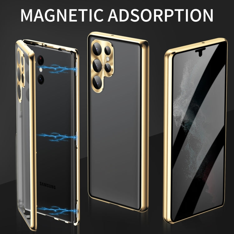 For Samsung Galaxy S24 5G Privacy Full Cover Magnetic Metal Tempered Glass Phone Case(Black)
