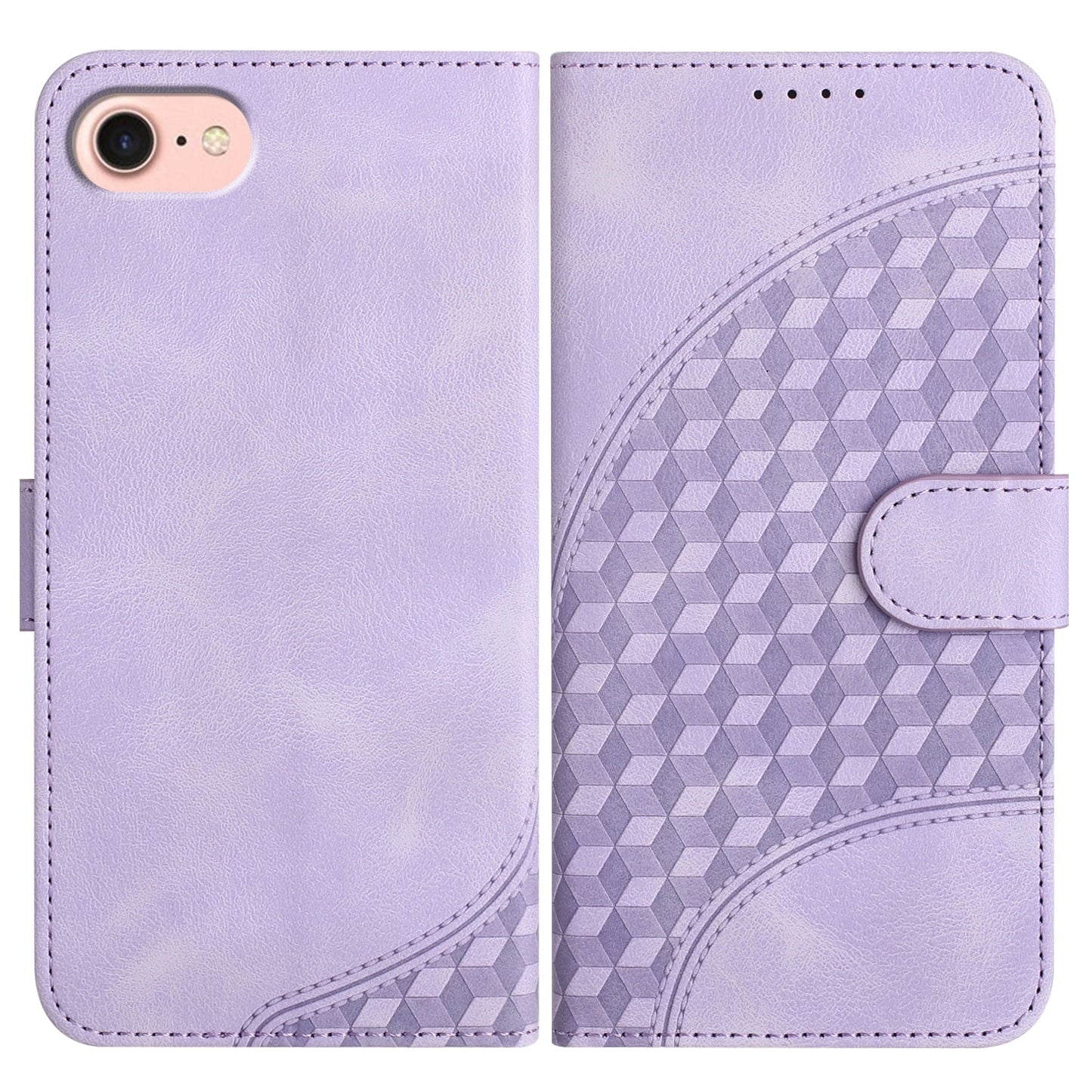 For iPhone 16e YX0060 Elephant Head Embossed Phone Leather Case with Lanyard(Light Purple)