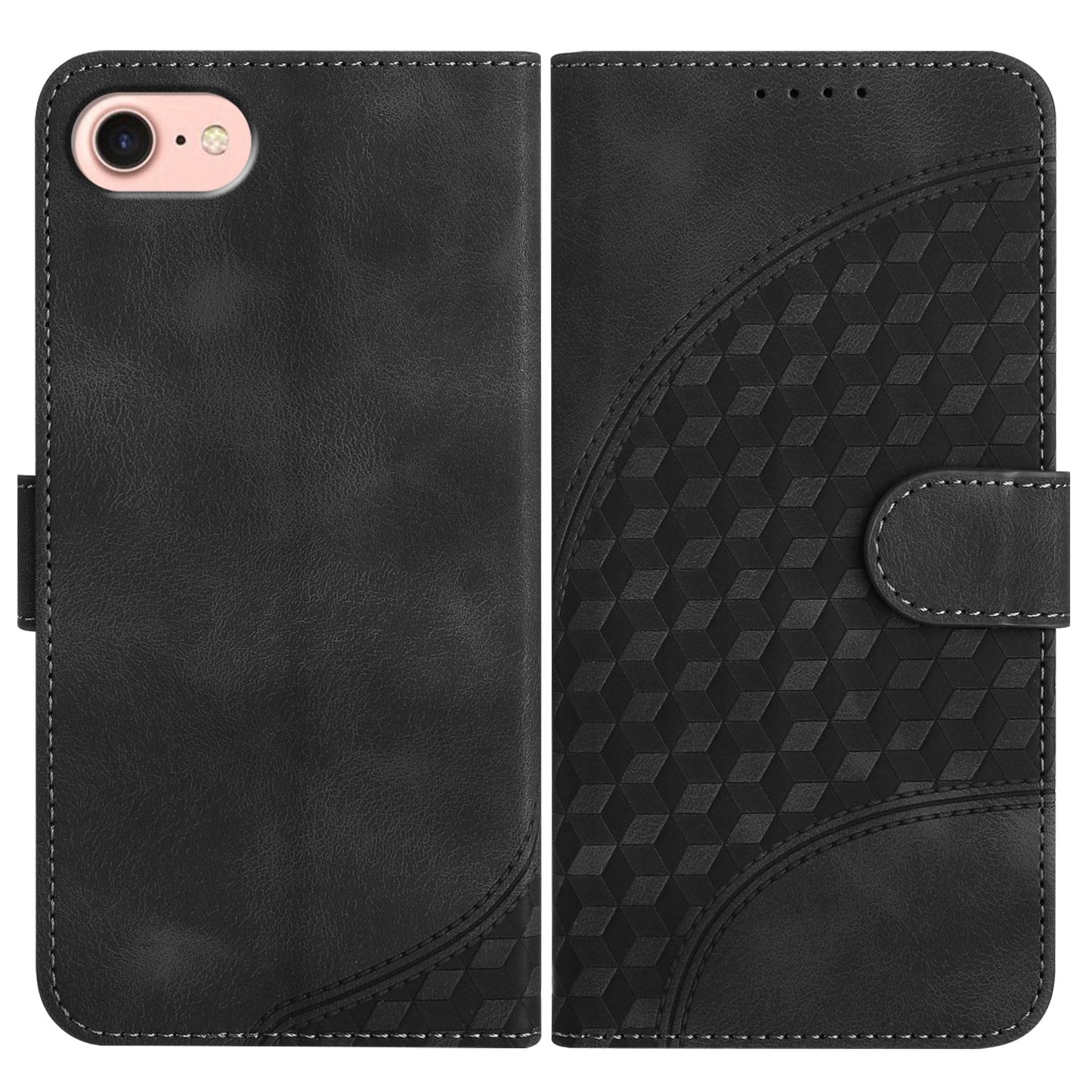 For iPhone 16e YX0060 Elephant Head Embossed Phone Leather Case with Lanyard(Black)