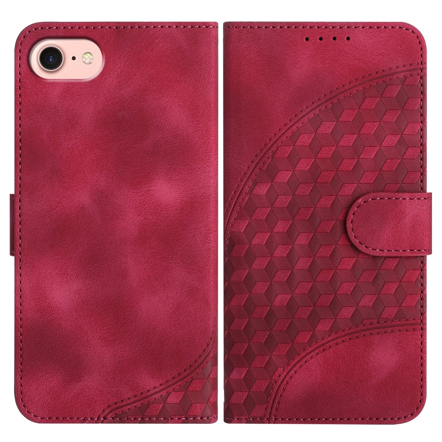For iPhone 16e YX0060 Elephant Head Embossed Phone Leather Case with Lanyard(Rose Red)