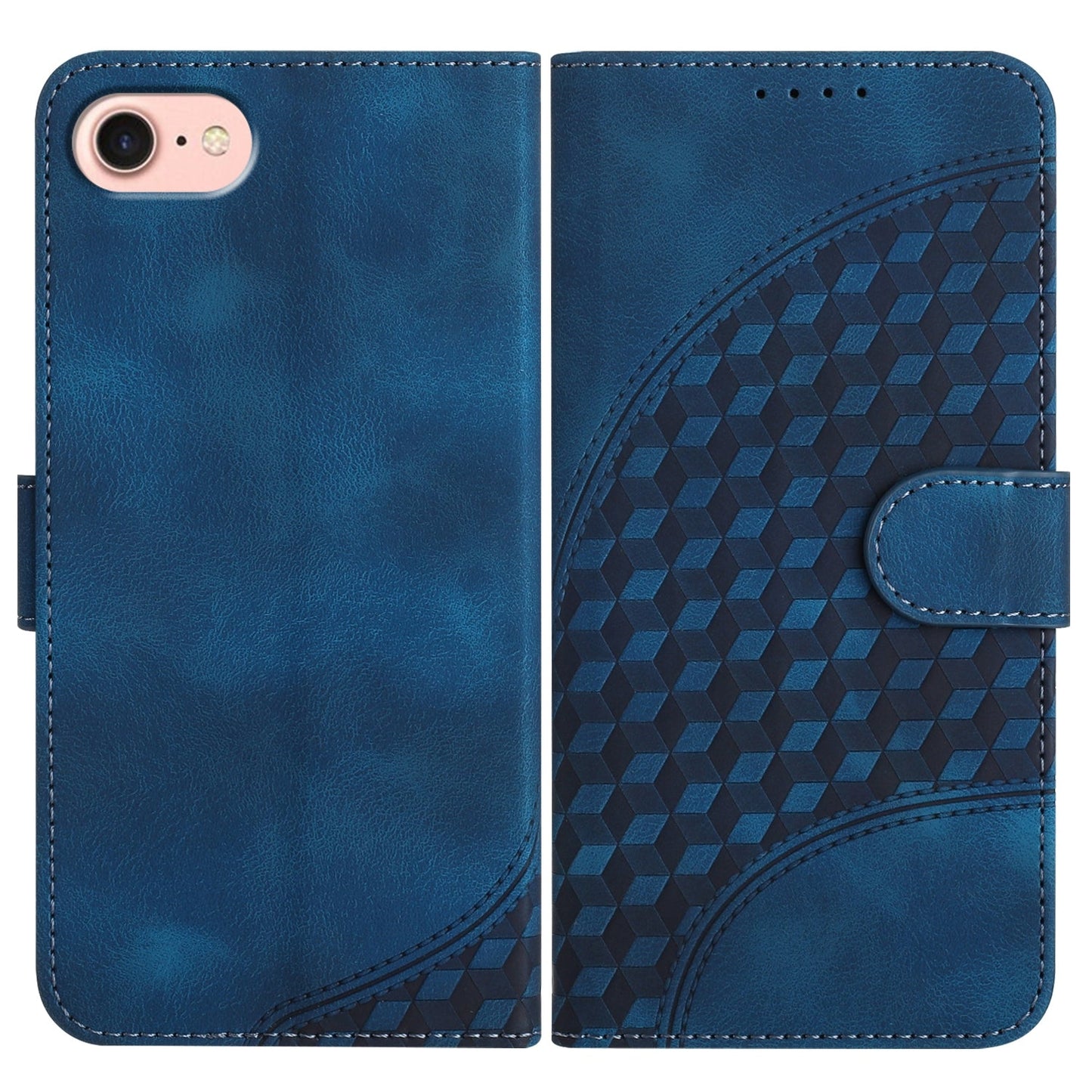 For iPhone 16e YX0060 Elephant Head Embossed Phone Leather Case with Lanyard(Royal Blue)