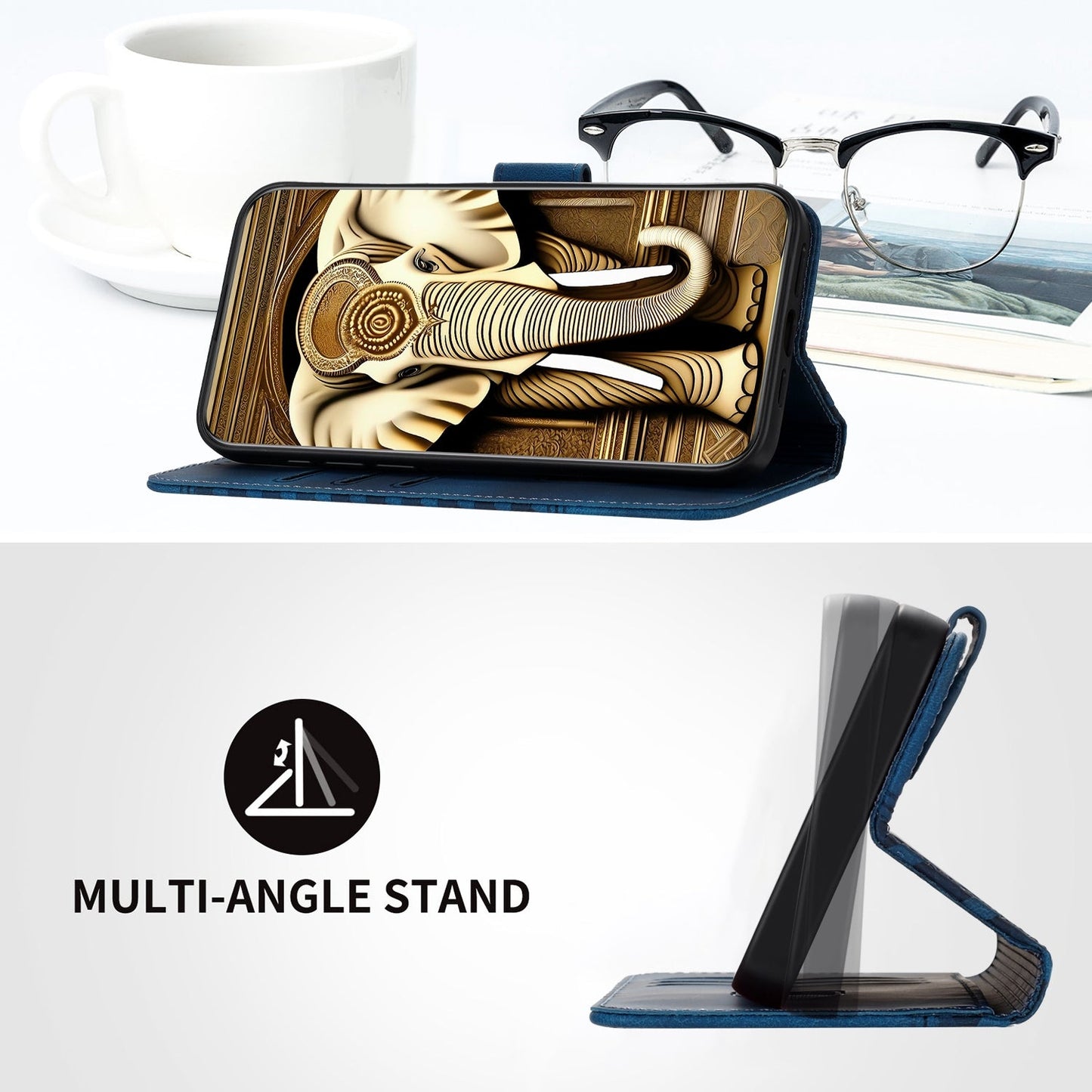 For iPhone 16e YX0060 Elephant Head Embossed Phone Leather Case with Lanyard(Royal Blue)