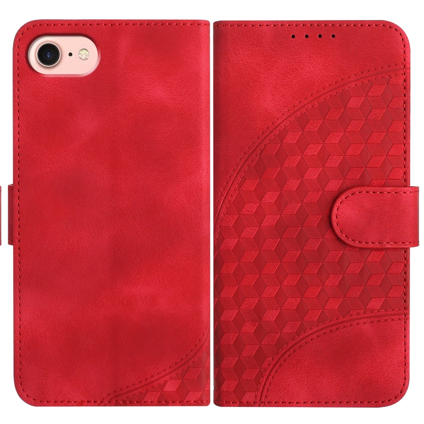 For iPhone 16e YX0060 Elephant Head Embossed Phone Leather Case with Lanyard(Red)