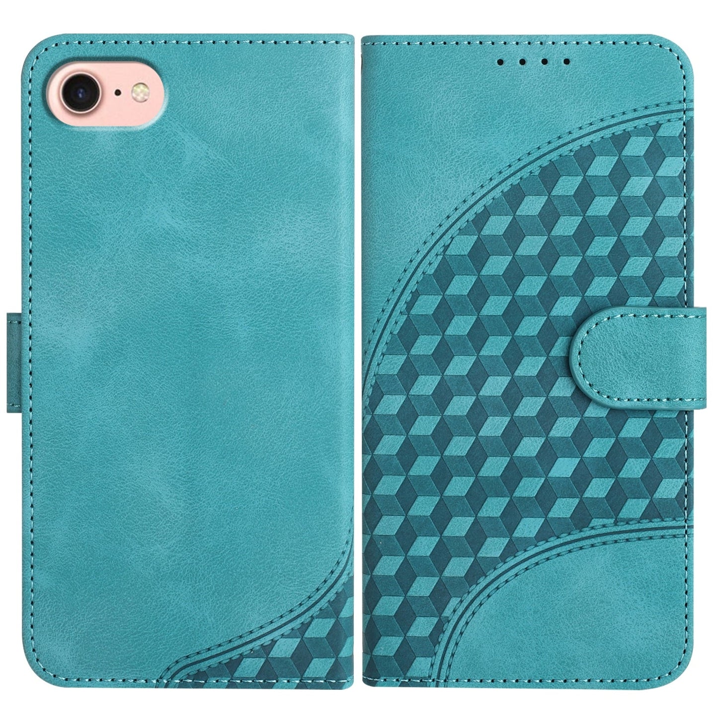 For iPhone 16e YX0060 Elephant Head Embossed Phone Leather Case with Lanyard(Light Blue)