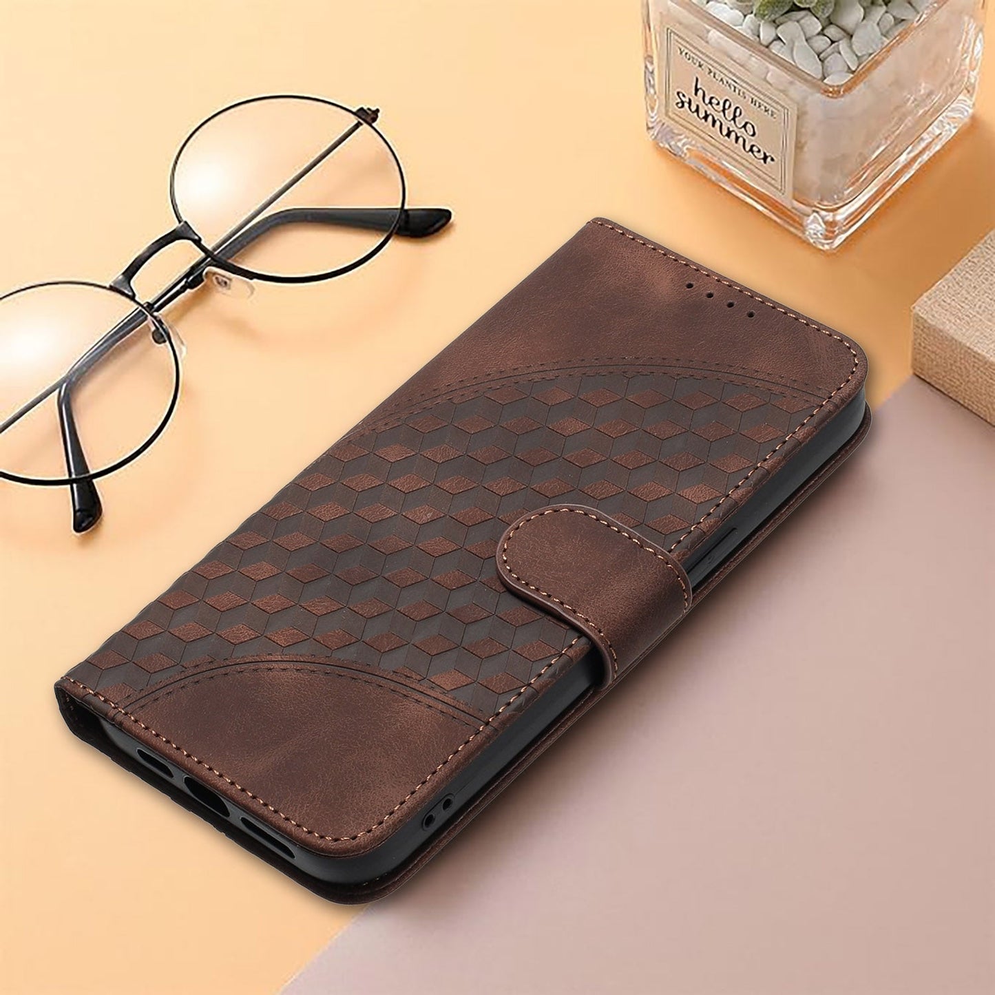 For iPhone 16e YX0060 Elephant Head Embossed Phone Leather Case with Lanyard(Coffee)
