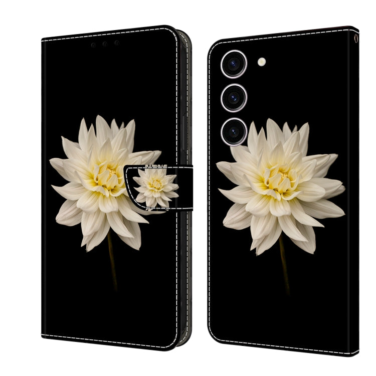 For Samsung Galaxy S24 5G Crystal 3D Shockproof Protective Leather Phone Case(White Flower)