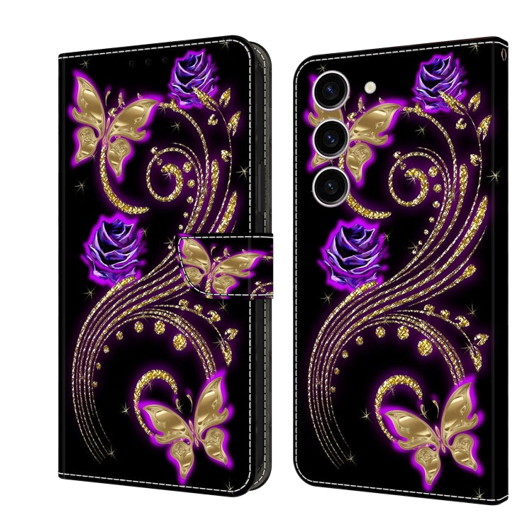For Samsung Galaxy S24 5G Crystal 3D Shockproof Protective Leather Phone Case(Purple Flower Butterfly)