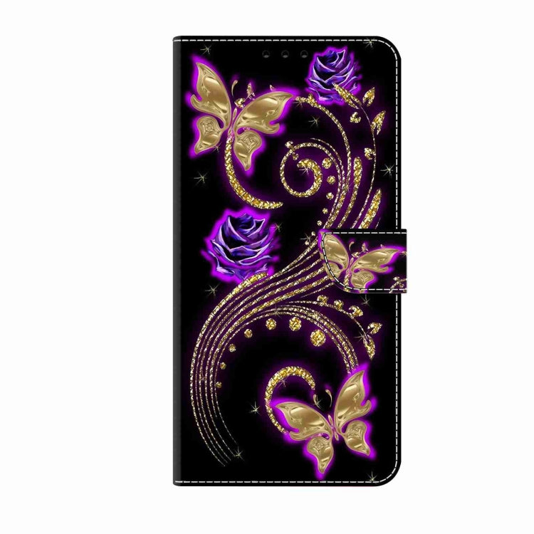 For Samsung Galaxy S24 5G Crystal 3D Shockproof Protective Leather Phone Case(Purple Flower Butterfly)