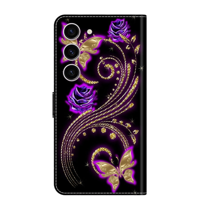 For Samsung Galaxy S24 5G Crystal 3D Shockproof Protective Leather Phone Case(Purple Flower Butterfly)