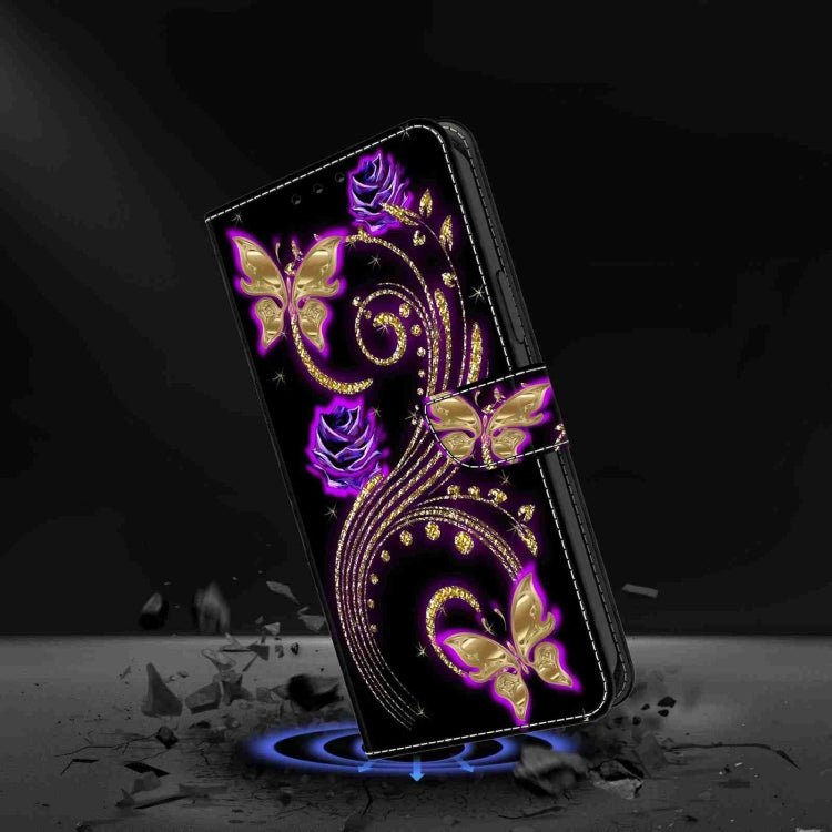 For Samsung Galaxy S24 5G Crystal 3D Shockproof Protective Leather Phone Case(Purple Flower Butterfly)