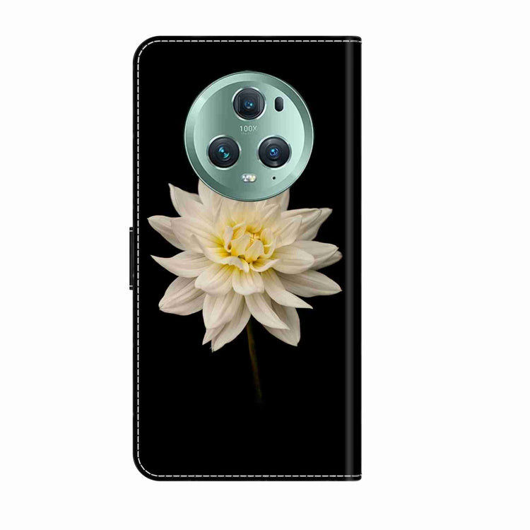 For Honor Magic5 Pro Crystal 3D Shockproof Protective Leather Phone Case(White Flower)
