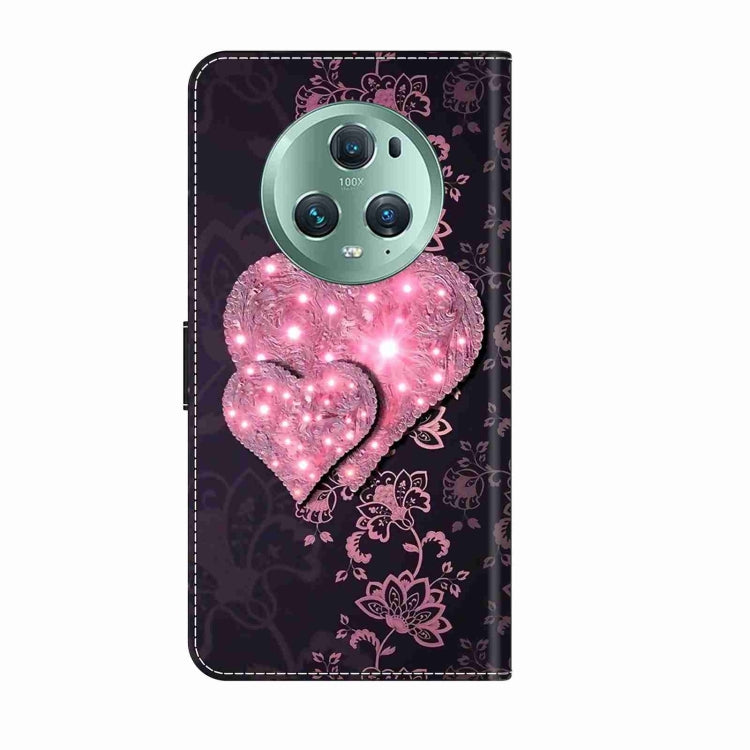 For Honor Magic5 Pro Crystal 3D Shockproof Protective Leather Phone Case(Lace Love)