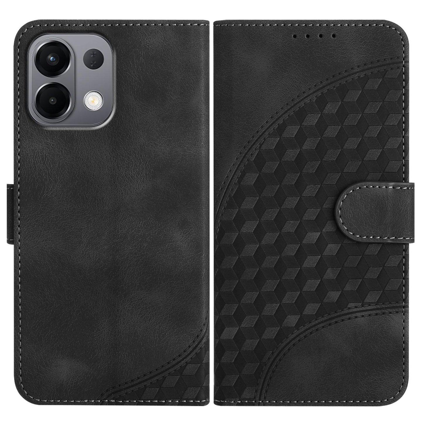 For OPPO K13 5G Elephant Head Embossed Phone Leather Case with Lanyard(Black)