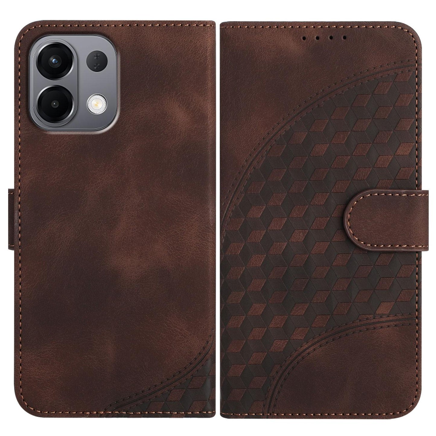 For OPPO K13 5G Elephant Head Embossed Phone Leather Case with Lanyard(Coffee)