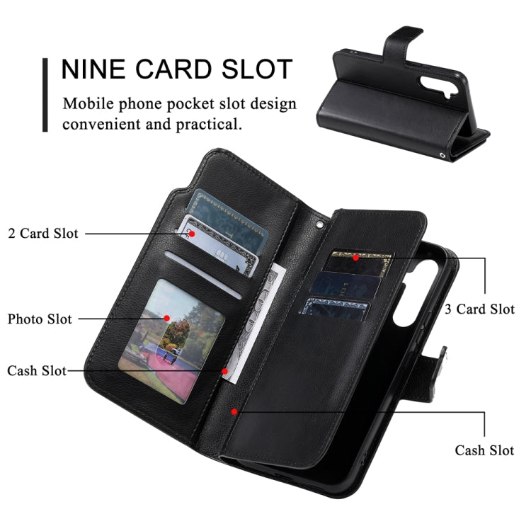 For Samsung Galaxy S24 5G Tri-Fold 9-Card Wallets Leather Phone Case(Black)