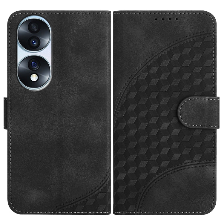 For Honor 70 Pro YX0060 Elephant Head Embossed Phone Leather Case with Lanyard(Black)