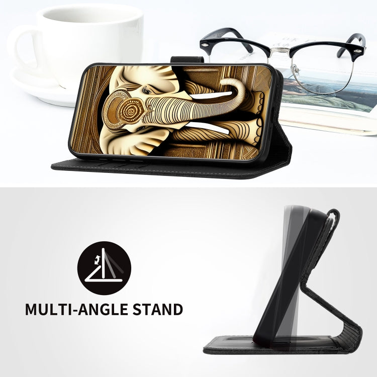 For Honor 90 YX0060 Elephant Head Embossed Phone Leather Case with Lanyard(Black)