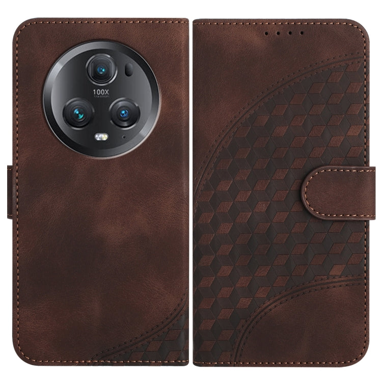 For Honor Magic5 Pro YX0060 Elephant Head Embossed Phone Leather Case with Lanyard(Coffee)