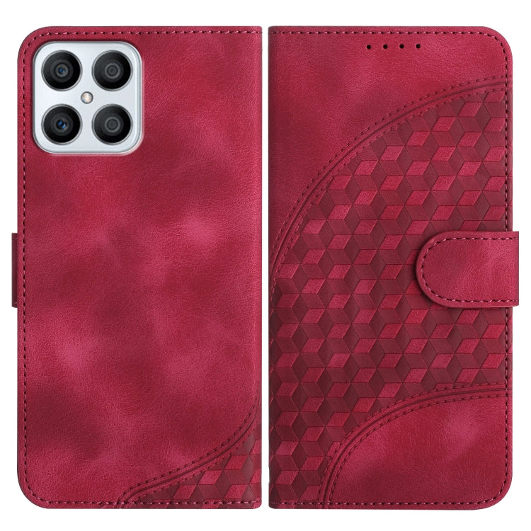 For Honor X8 4G/X30i/Play6T Pro YX0060 Elephant Head Embossed Phone Leather Case with Lanyard(Rose Red)