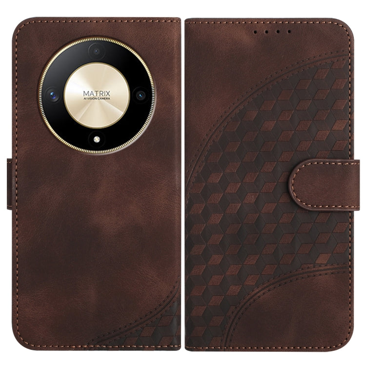 For Honor X9a YX0060 Elephant Head Embossed Phone Leather Case with Lanyard(Coffee)