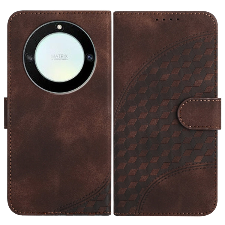 For Honor X40 5G/X9a 5G/Magic5 Lite YX0060 Elephant Head Embossed Phone Leather Case with Lanyard(Coffee)