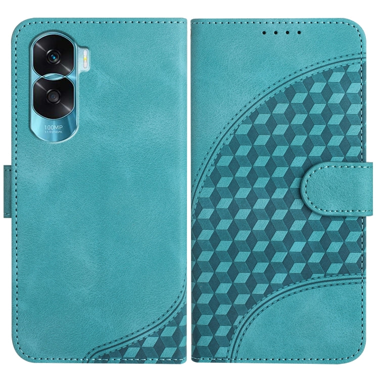 For Honor X50i 5G/90 Lite YX0060 Elephant Head Embossed Phone Leather Case with Lanyard(Light Blue)