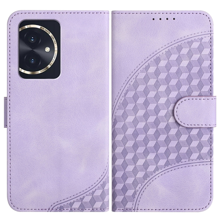 For Honor 100 YX0060 Elephant Head Embossed Phone Leather Case with Lanyard(Light Purple)