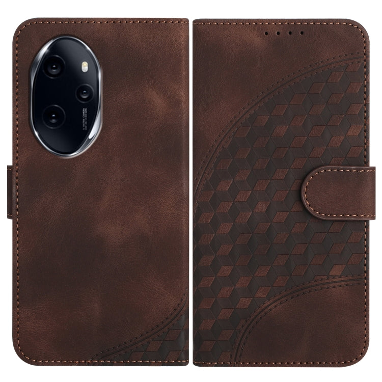 For Honor 100 Pro YX0060 Elephant Head Embossed Phone Leather Case with Lanyard(Coffee)