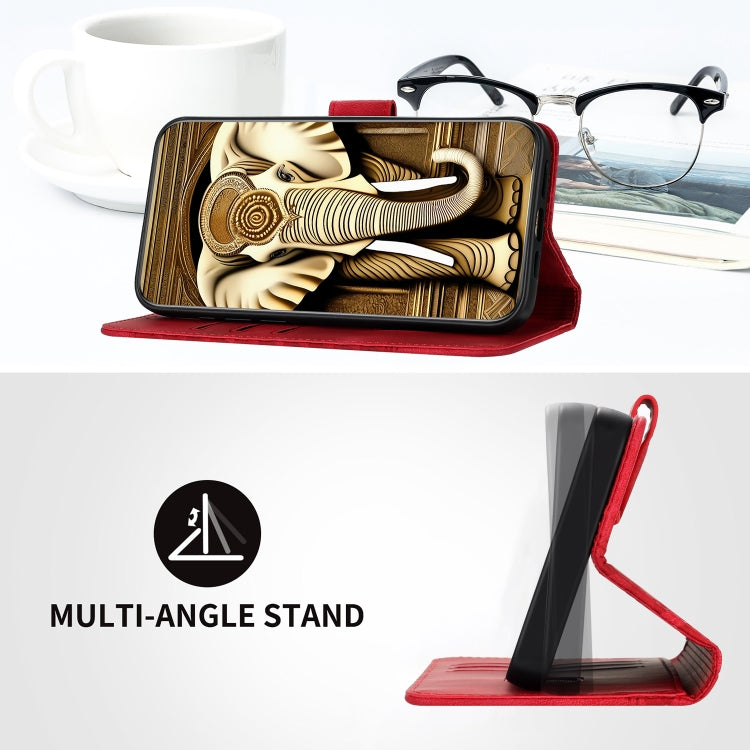 For Honor X50i+ YX0060 Elephant Head Embossed Phone Leather Case with Lanyard(Red)