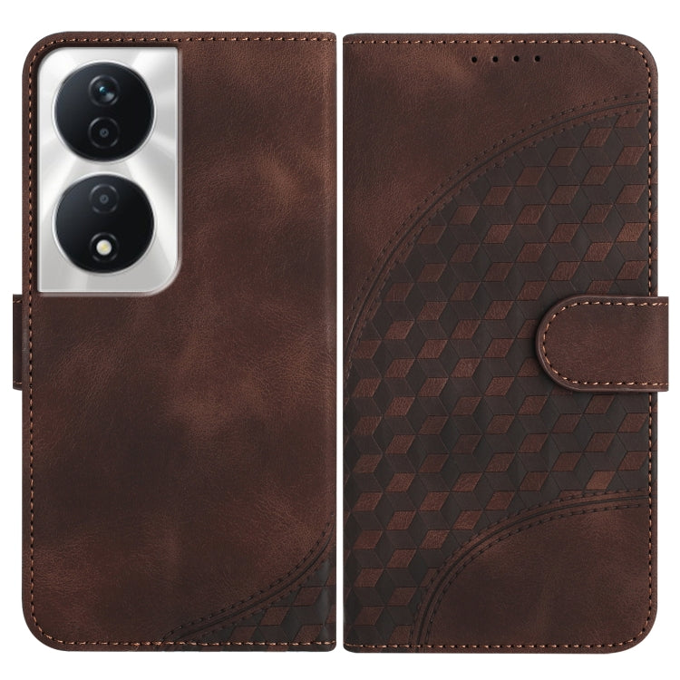 For Honor X7b YX0060 Elephant Head Embossed Phone Leather Case with Lanyard(Coffee)