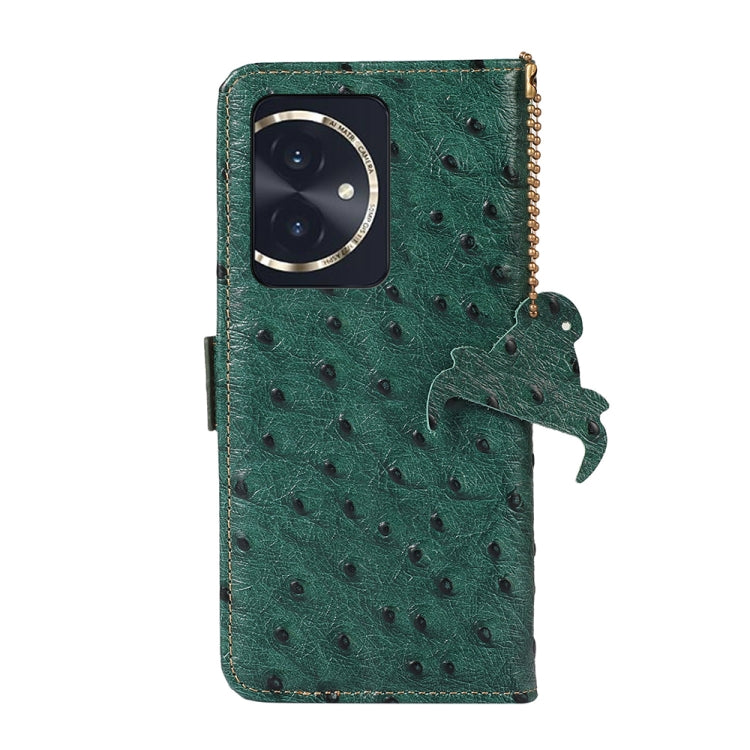 For Honor 100 5G Ostrich Pattern Genuine Leather RFID Phone Case(Green)
