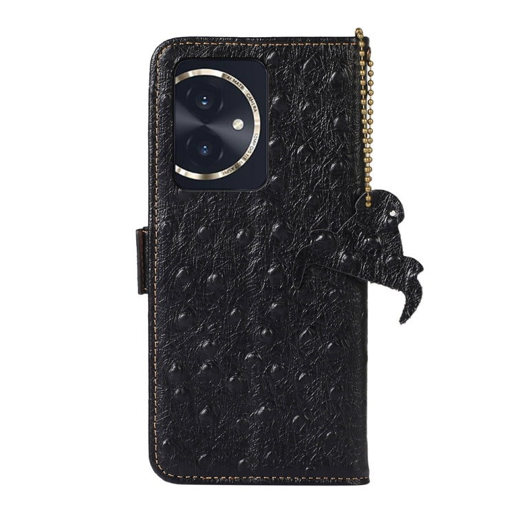 For Honor 100 5G Ostrich Pattern Genuine Leather RFID Phone Case(Black)