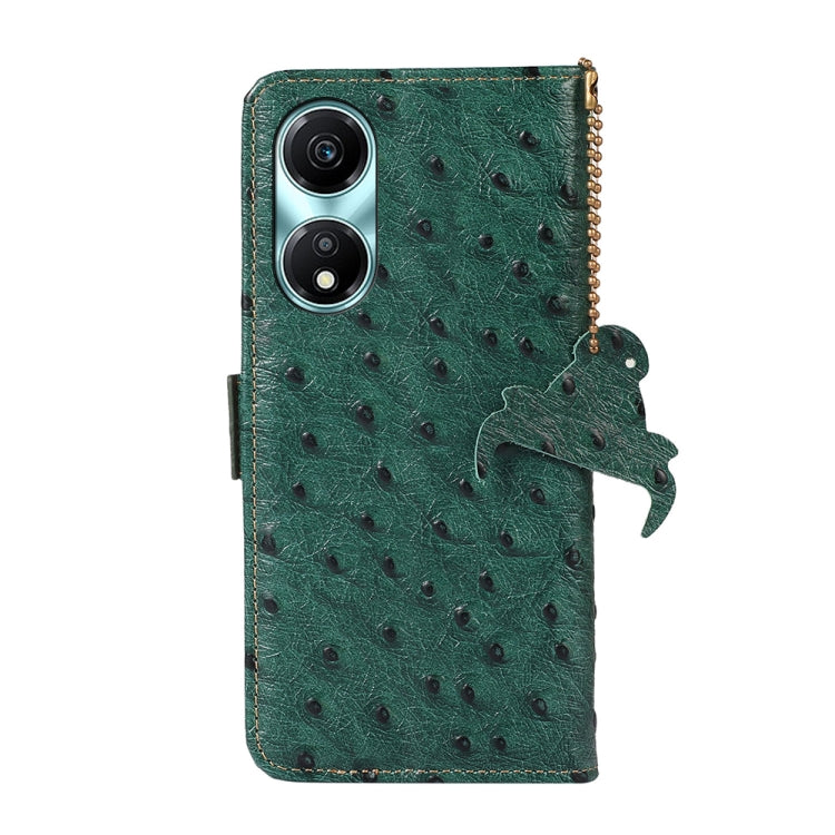 For Honor X5 Plus Ostrich Pattern Genuine Leather RFID Phone Case(Green)
