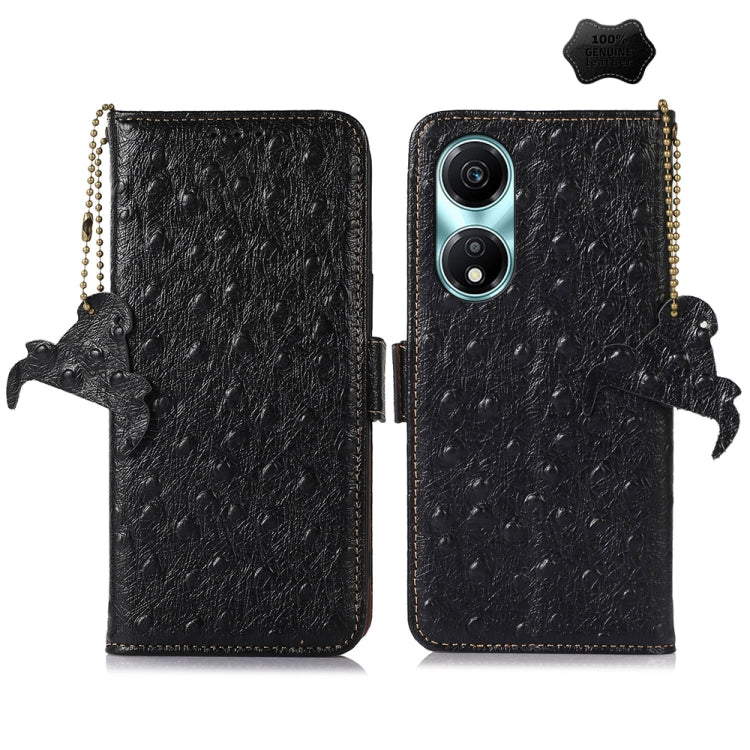 For Honor X5 Plus Ostrich Pattern Genuine Leather RFID Phone Case(Black)
