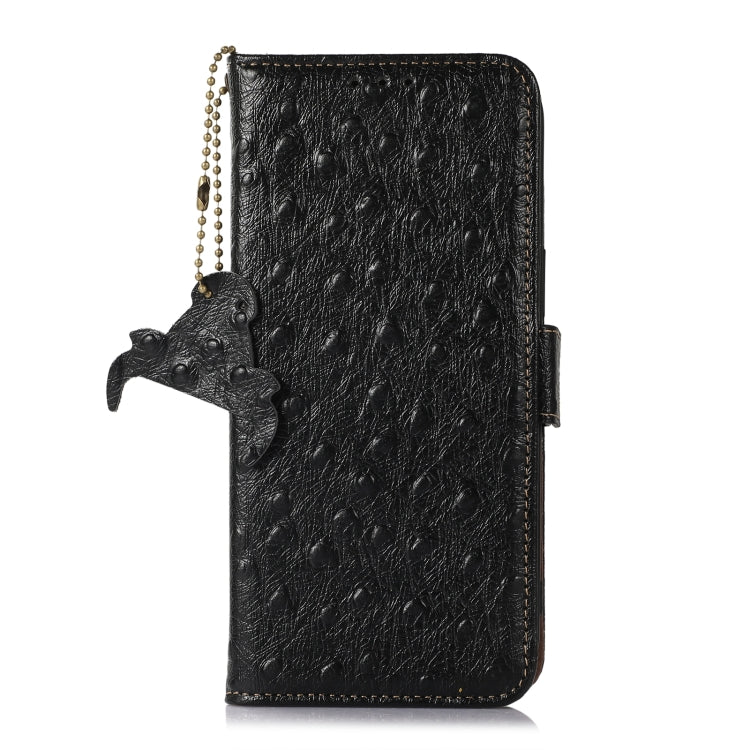 For Honor X5 Plus Ostrich Pattern Genuine Leather RFID Phone Case(Black)