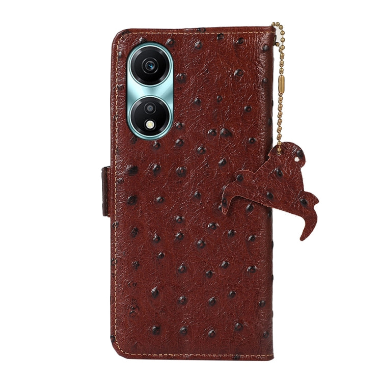 For Honor X5 Plus Ostrich Pattern Genuine Leather RFID Phone Case(Coffee)