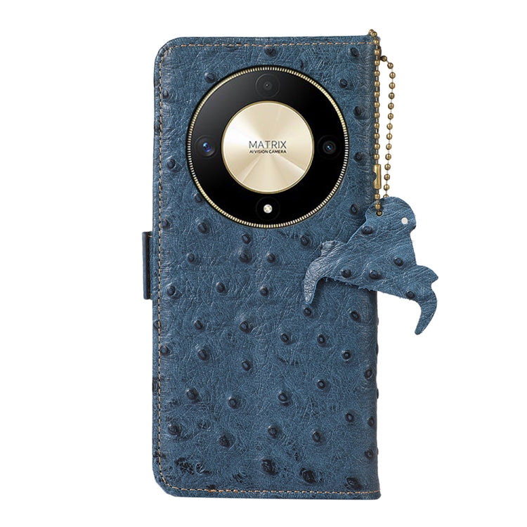 For Honor Magic6 Lite / X50 / X9b Ostrich Pattern Genuine Leather RFID Phone Case(Blue)