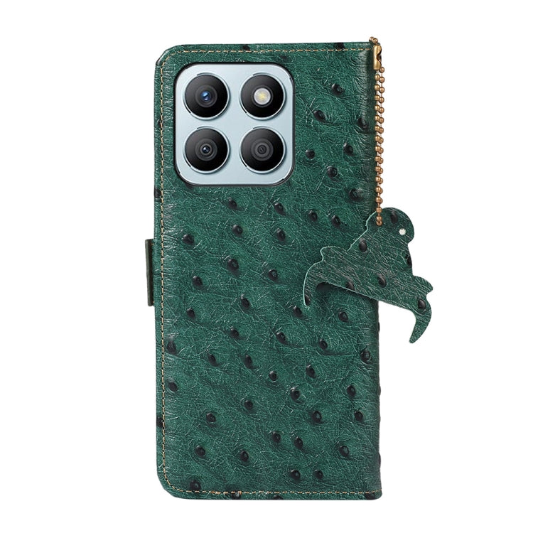 For Honor X8b Ostrich Pattern Genuine Leather RFID Phone Case(Green)