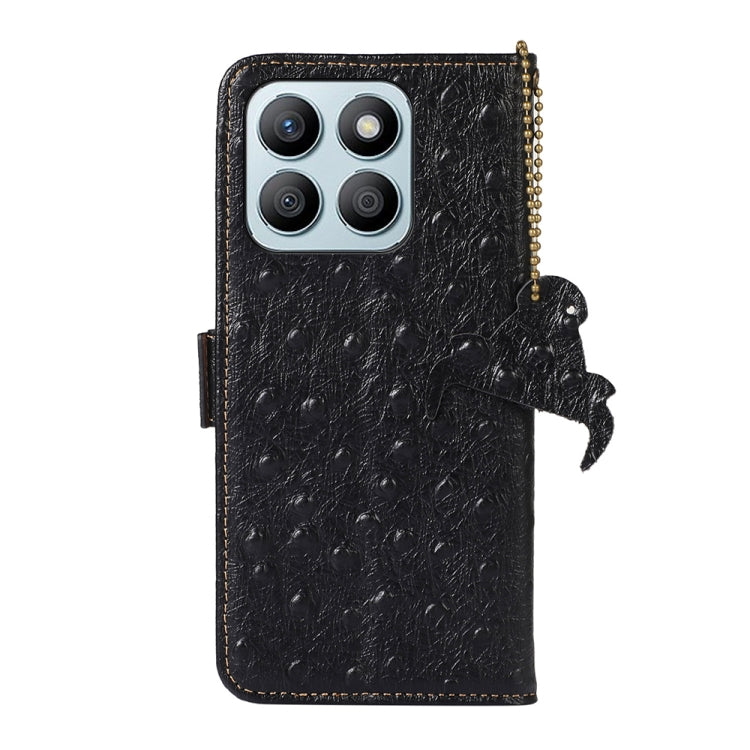For Honor X8b Ostrich Pattern Genuine Leather RFID Phone Case(Black)