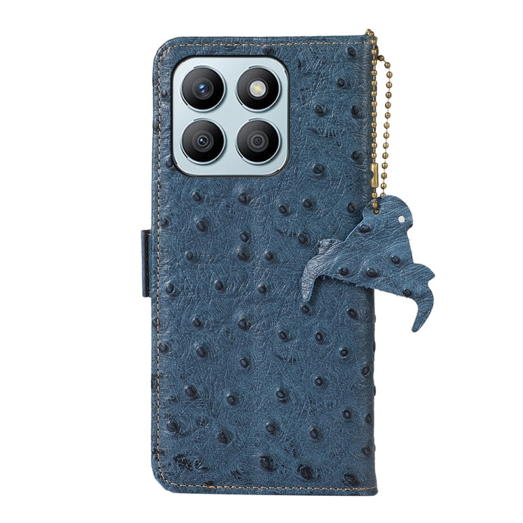 For Honor X8b Ostrich Pattern Genuine Leather RFID Phone Case(Blue)