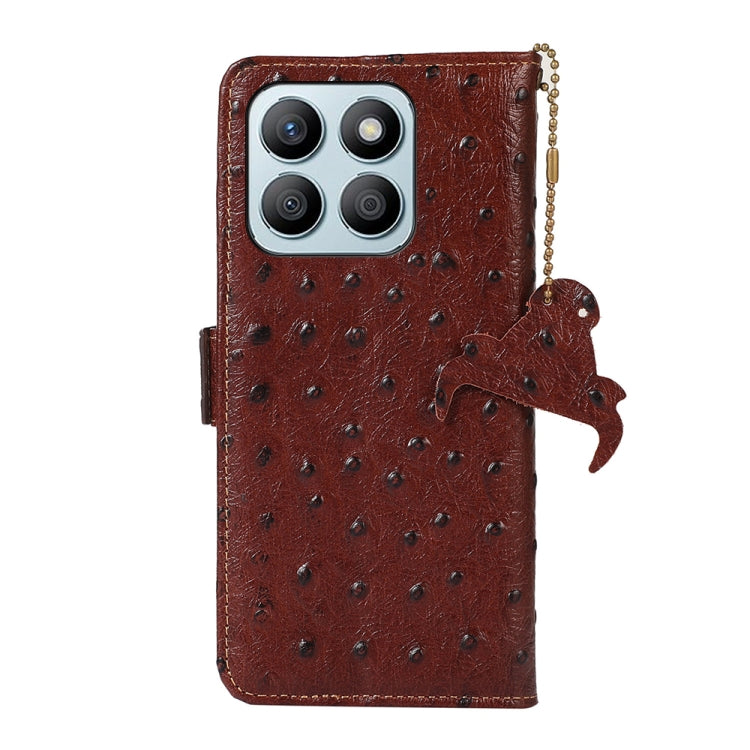For Honor X8b Ostrich Pattern Genuine Leather RFID Phone Case(Coffee)