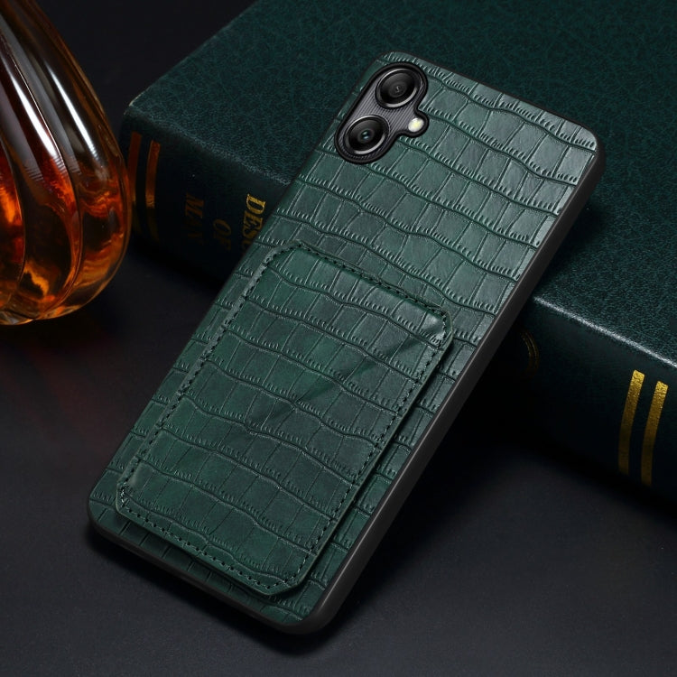 For Samsung Galaxy S24 5G Denior Imitation Crocodile Leather Back Phone Case with Holder(Green)