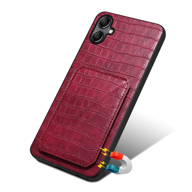 For Samsung Galaxy S24 5G Denior Imitation Crocodile Leather Back Phone Case with Holder(Rose Red)