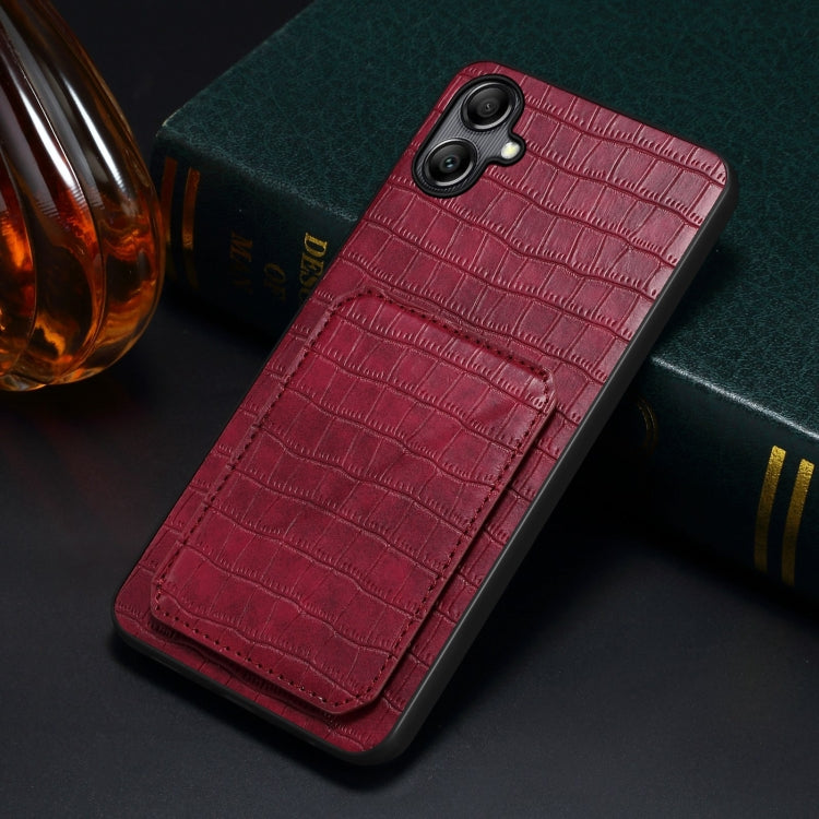 For Samsung Galaxy S24 5G Denior Imitation Crocodile Leather Back Phone Case with Holder(Rose Red)