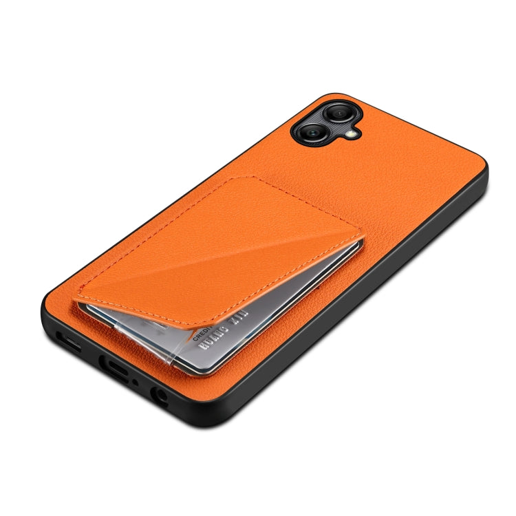 For Samsung Galaxy S24 5G Denior Imitation Calf Leather Back Phone Case with Holder(Orange)