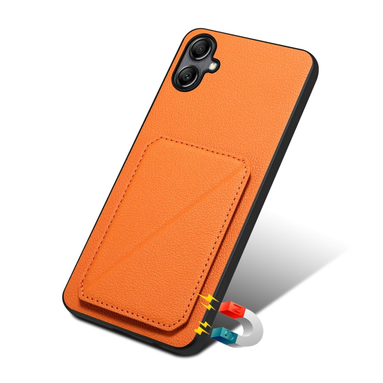 For Samsung Galaxy S24 5G Denior Imitation Calf Leather Back Phone Case with Holder(Orange)
