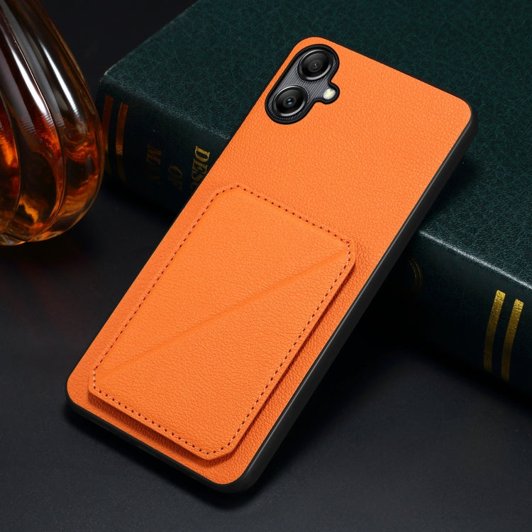 For Samsung Galaxy S24 5G Denior Imitation Calf Leather Back Phone Case with Holder(Orange)