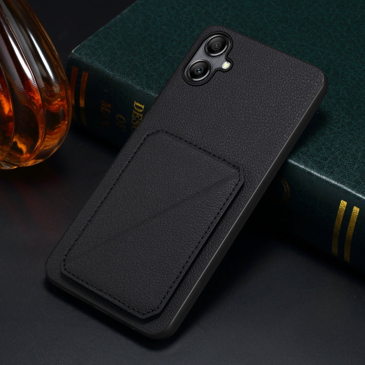 For Samsung Galaxy S24 5G Denior Imitation Calf Leather Back Phone Case with Holder(Black)