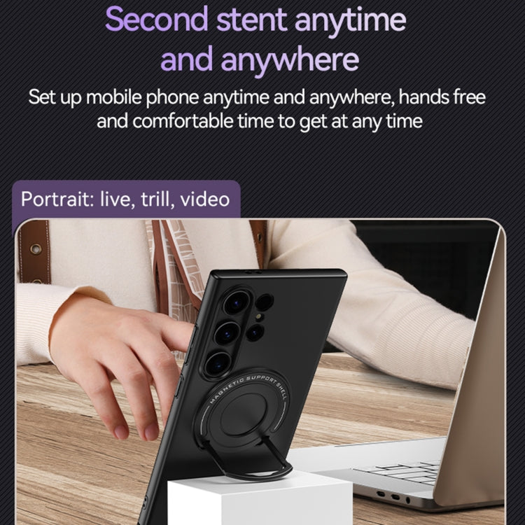 For Samsung Galaxy S24 5G Matte Magsafe Magnetic Phone Case with Trolley Holder(Dark Blue)